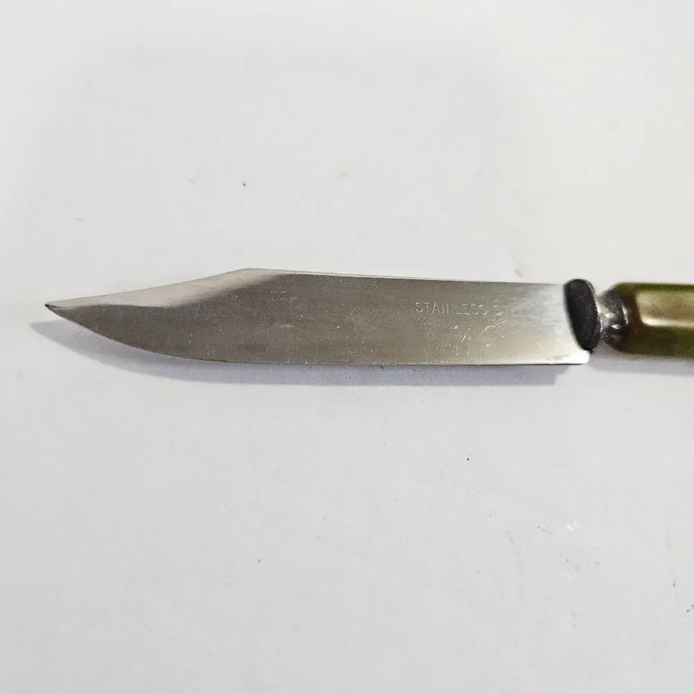 Vintage '30s Avacado Green Marbled Ombre Bakelite Stainless Steel Pairing Knife